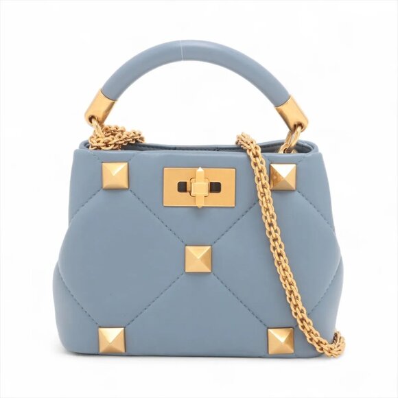 Sold✅Valentino Garavani Roman studs Leather 2 blue - Picture 1 of 14